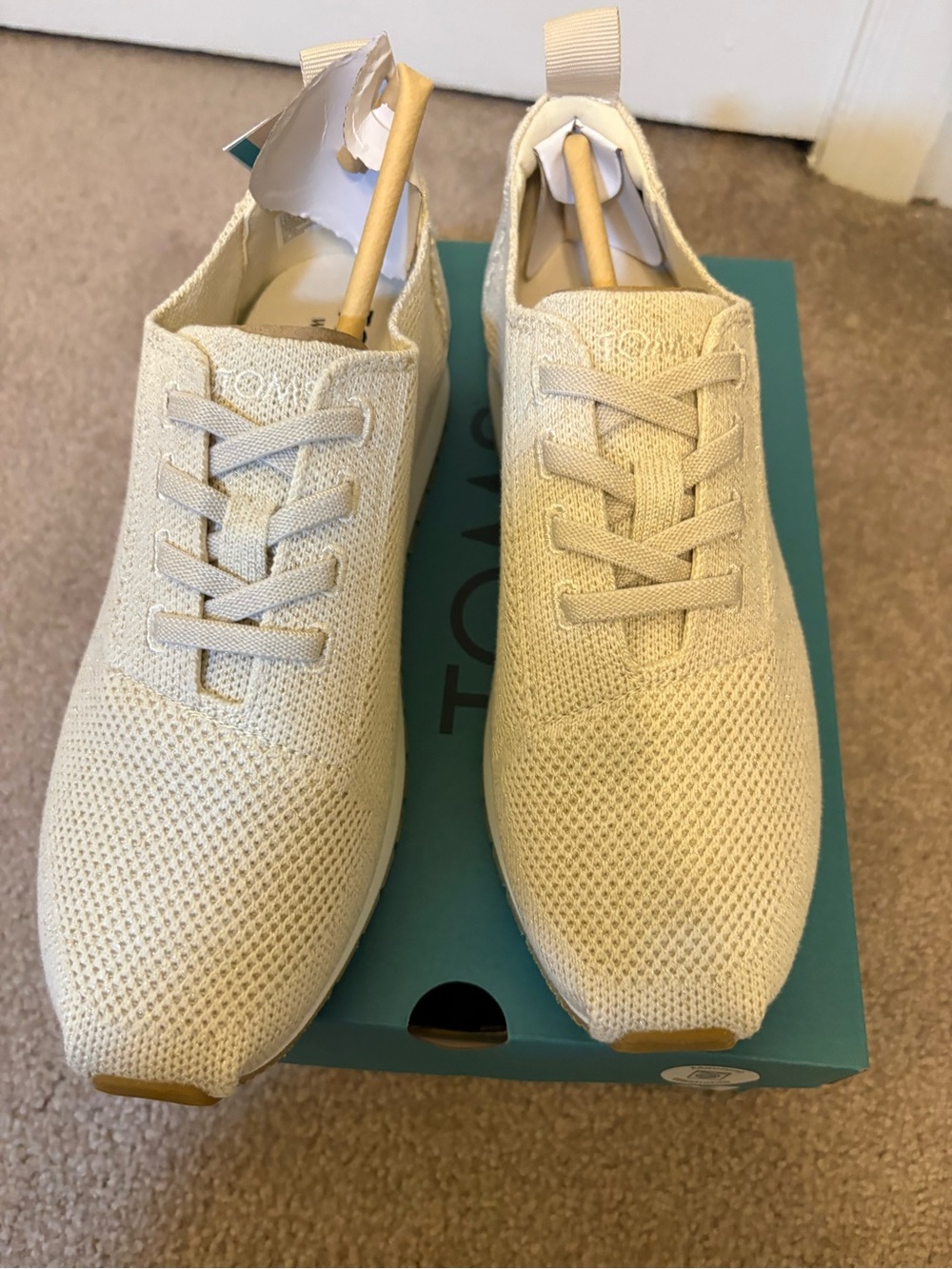 Toms Women’s Knit Lace-Up Sneakers in Cream